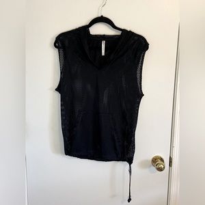 Fabletics Black Mesh Workout Hoodie Over Shirt Size Medium